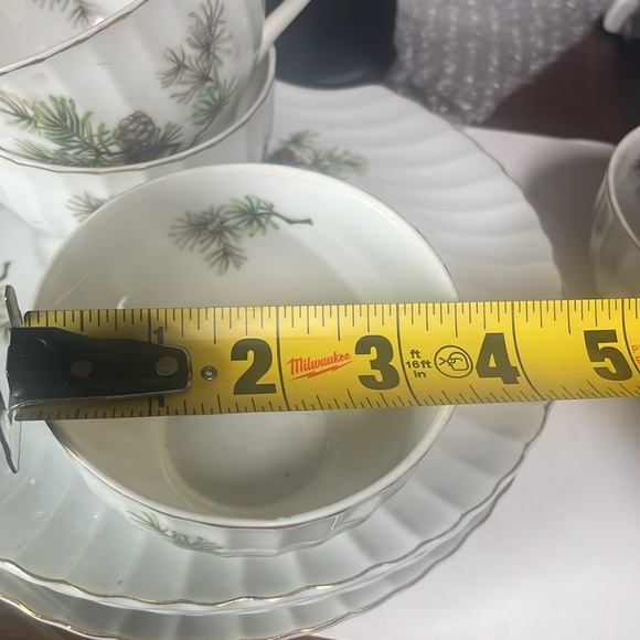 Grant Crest Fine China Japan Cups And Saucer Snack Plates Pine Cone Theme - Picture 9 of 11